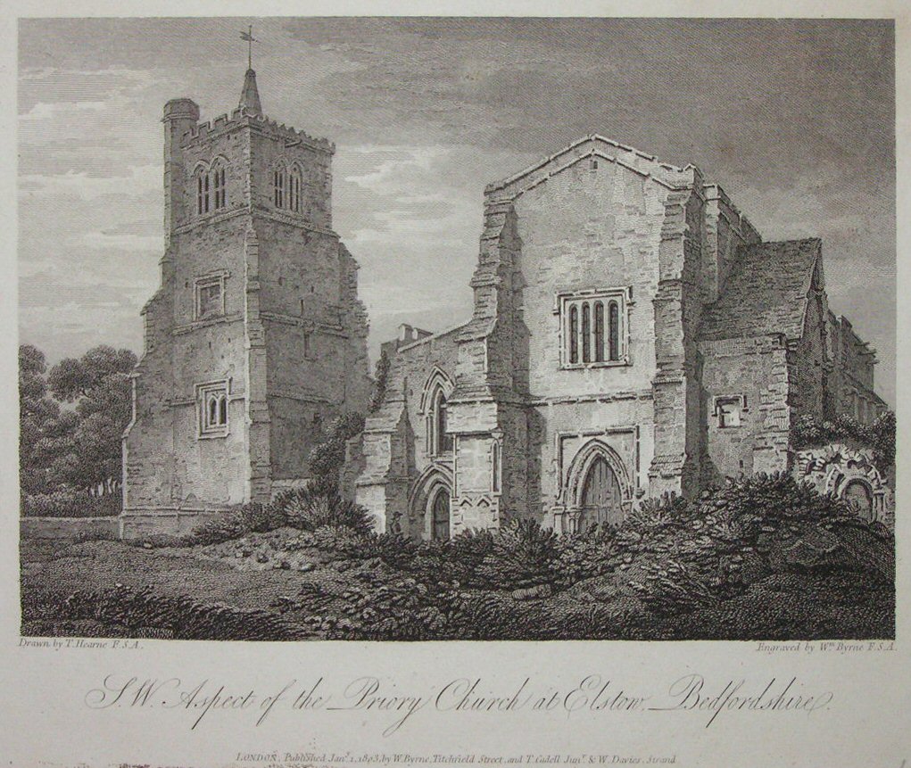 Print - S.W. Aspect of the Priory Church of Elstow, Bedfordshire. - Byrne